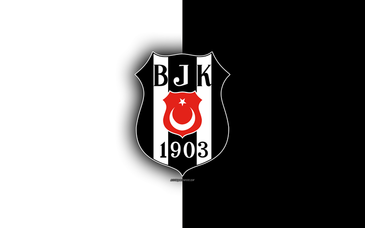 Beşiktaş JK, Istanbul, 4k, logo, amblem, beyaz, siyah arka plan, T&#252;rkiye, T&#252;rk Futbol Kul&#252;b&#252;
