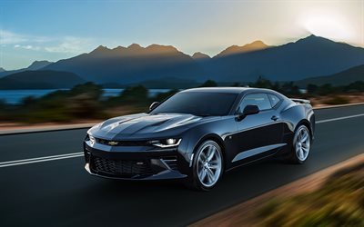 Chevrolet Camaro SS, 2018, Amerikkalainen urheiluauto, ulkoa, urheilu coupe, uusi musta Camaro SS, Chevrolet