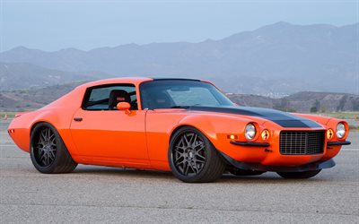 Chevrolet Camaro Z28, tuning, muscle car, 1973 coches, naranja Camaro, coches americanos, Chevrolet Camaro, Chevrolet