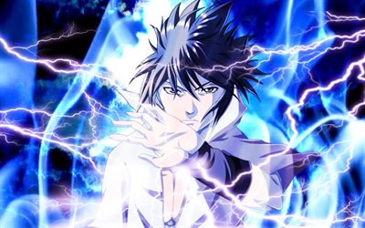 Sasuke Uchiha, blue lightings, manga, artwork, portrait, Naruto