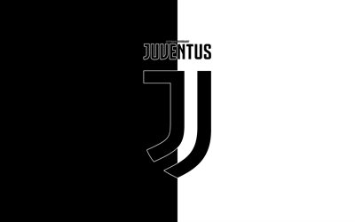 Juventus FC, Turin, 4k, logo, emblem, white black background, Serie A, Italy, Italian football club, new emblem