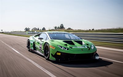 Lamborghini Huracan GT3 EVO, 2019, 4k, à l'extérieur, vert Huracan, supercar, le réglage, les Huracan, voitures de course, voitures de sport italiennes, Lamborghini