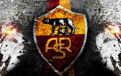 AS Roma, grunge, stone texture, logo, Serie A, fan art, Italian football club, soccer, Roma FC, football, Rome, Italy