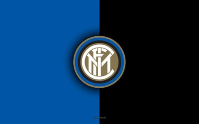 FC Internazionale, Milan, 4k, logo, emblem, blue black background, Serie A, Italy, Inter Milan FC, Italian football club