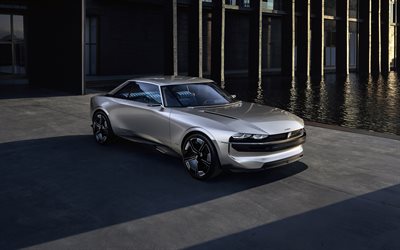 Peugeot e-Legend Concept, 2018, 4k, silvery coupe, throwback-style concept, front view, Peugeot