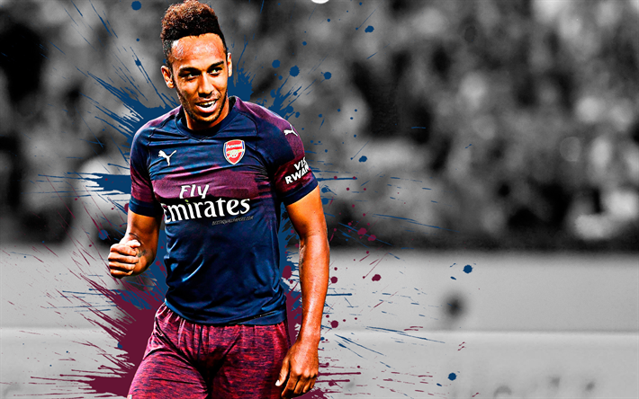 Pierre-Emerick Aubameyang, 4k, art, Arsenal FC, Gabon football player, splashes of paint, grunge art, creative art, Premier League, England, football