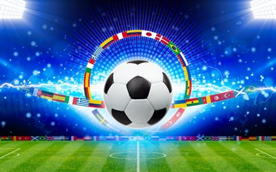 Football concepts, national teams, flags of countries, football, ball, international tournaments