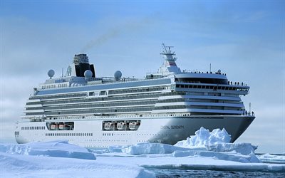 Crystal Serenity, sea, icebergs, cruise ship, Crystal Cruises