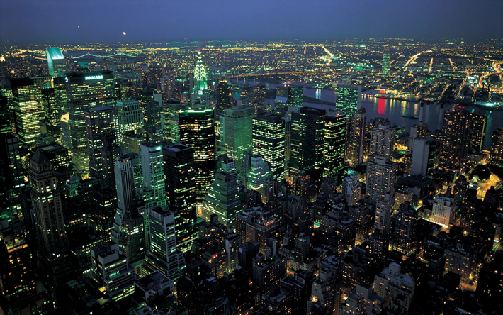 Manhattan, &#224; New York, le panorama, les paysages nocturnes, des b&#226;timents, NY, &#233;tats-unis, l&#39;Am&#233;rique