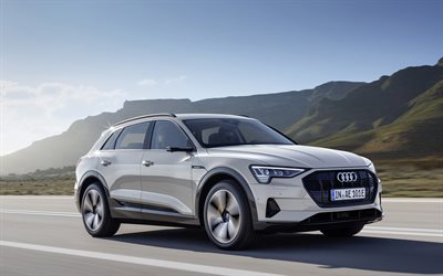 2019, Audi E-Tron, 4k, electric white crossover, exterior, new white E-Tron, German cars, electric cars, Audi