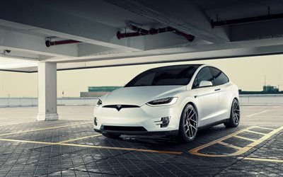 Tesla Model X, Novitec, 2018, exteri&#246;r, vit elbil, tuning Modell X, Amerikanska bilar, Tesla