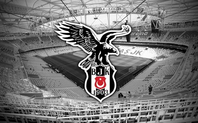 Besiktas JK, 4k, logo, emblem, eagle, Vodafone Park, grandstands, football stadium, Istanbul, Turkey, art, Vodafone Arena, Turkish football club, Besiktas