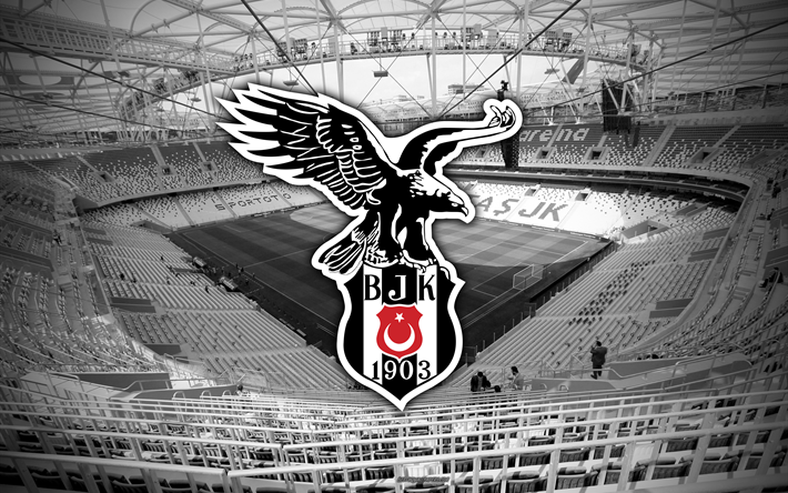 Beşiktaş JK, 4k, logo, amblem, Kartal, Vodafone Park, trib&#252;nler, Futbol Stadyumu, İstanbul, T&#252;rkiye, Sanat, Vodafone Arena, T&#252;rk Futbol Kul&#252;b&#252; Beşiktaş