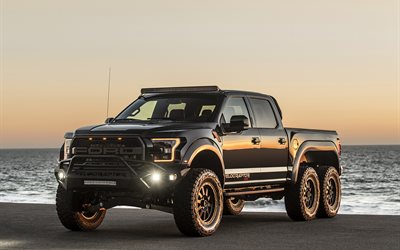 Hennessey VelociRaptor 6x6, 2018, ylellisyytt&#228; MAASTOAUTO, musta, tuning Ford Raptor, Amerikkalaisten autojen, Ford