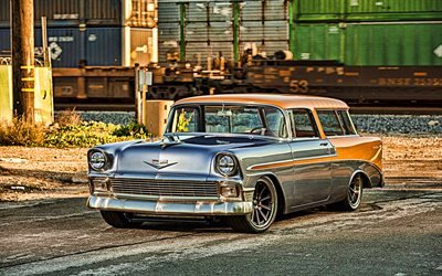 chevrolet nomad, hdr, 1956 autos, retro-autos, tuning, amerikanische autos, 1956 chevrolet nomad, lowrider, chevrolet