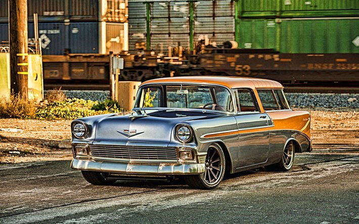 chevrolet nomad, hdr, 1956 autos, retro-autos, tuning, amerikanische autos, 1956 chevrolet nomad, lowrider, chevrolet