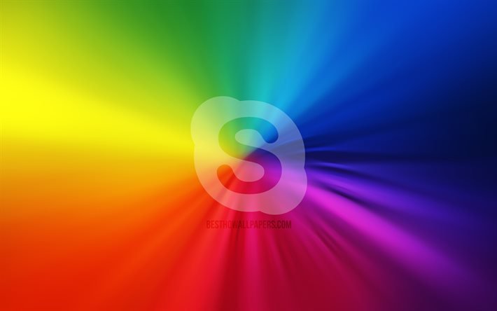 Skype logo, 4k, vortex, rainbow backgrounds, creative, artwork, brands, Skype