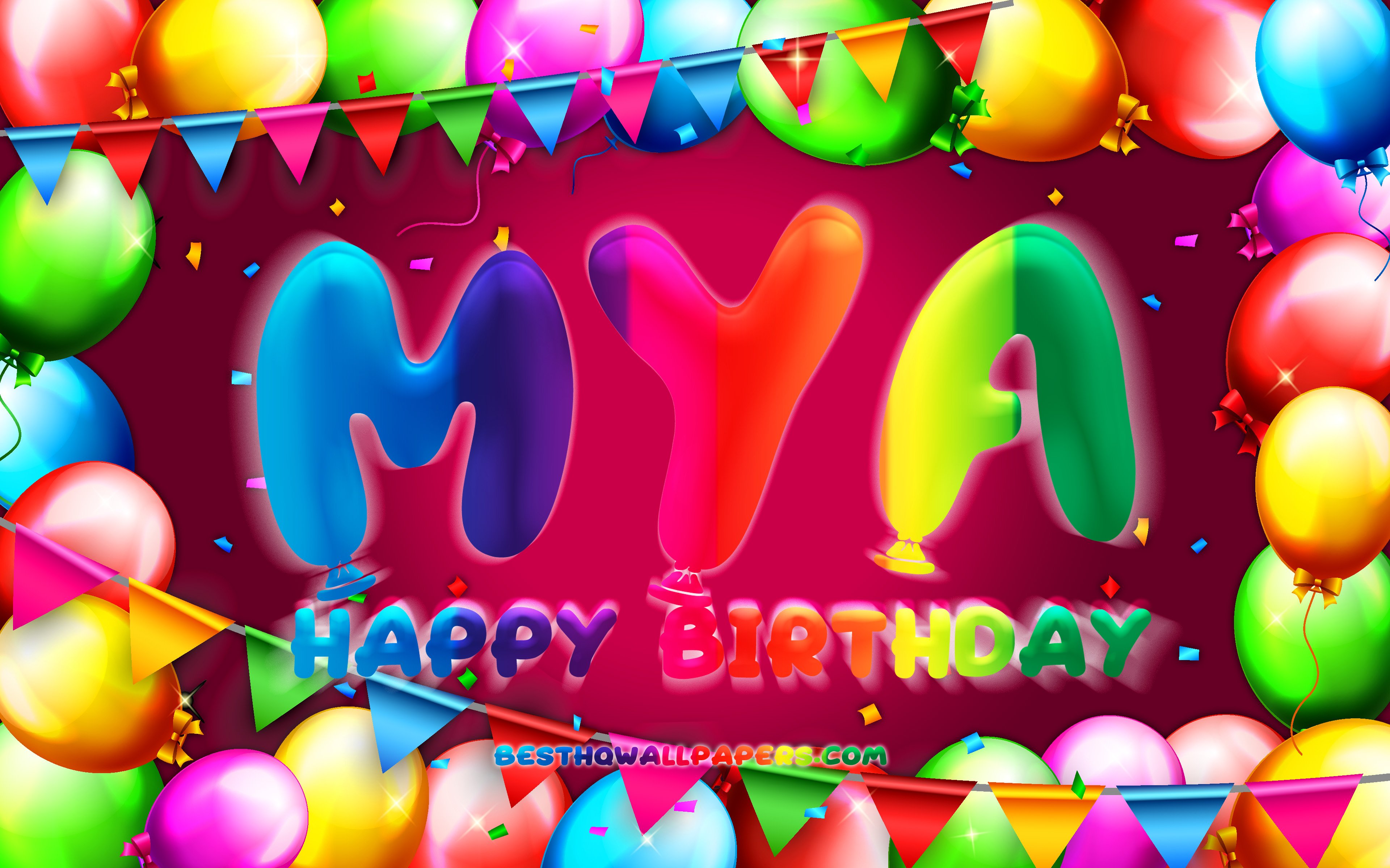 Download wallpapers Happy Birthday Mya, 4k, colorful balloon frame, Mya ...