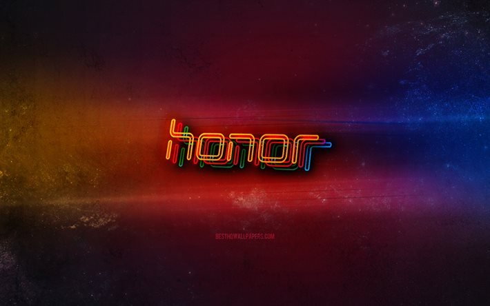 Logotipo de honra, arte em neon de luz, emblema de honra, logotipo de neon de honra, arte criativa, honra