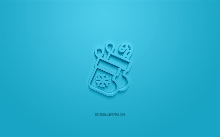 ソックス3dアイコン, 青い背景, 3Dシンボル, 靴下, 創造的な3 dアート, 3D图标, 靴下サイン, 冬の3dアイコン