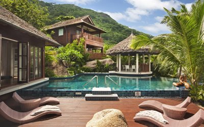 Seychelles, resort, palm trees, summer travel, pool, Hilton Seychelles Labriz Resor, La Passe