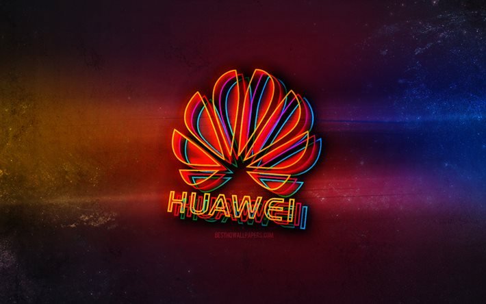 Logo Huawei, art n&#233;on l&#233;ger, embl&#232;me Huawei, logo n&#233;on Huawei, art cr&#233;atif, Huawei