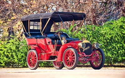 Locomobile Model E Touring, 4k, 1907 cars, retro cars, red cabriolet, Locomobile