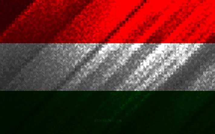 Bandiera dell&#39;Ungheria, astrazione multicolore, bandiera del mosaico dell&#39;Ungheria, Europa, Ungheria, arte del mosaico, bandiera dell&#39;Ungheria