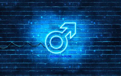 Male neon icon, 4k, blue background, neon symbols, Male, creative, neon icons, Male sign, people signs, Male icon, people icons