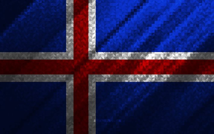 Islannin lippu, moniv&#228;rinen abstraktio, Unkarin mosaiikkilippu, Eurooppa, Islanti, mosaiikkitaide