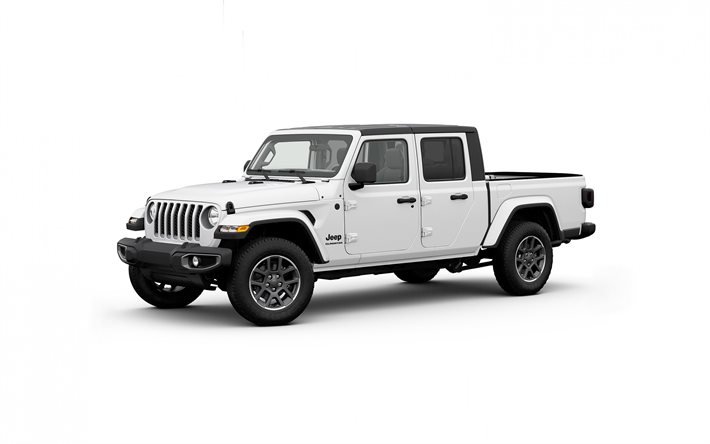 2021, Jeep Gladiator, edest&#228;, ulkopuoli, valkoinen lava-auto, uusi valkoinen Gladiator, amerikkalaiset autot, Jeep