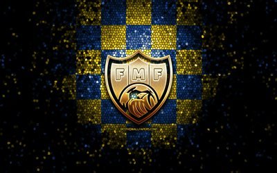 Moldavian football team, glitter logo, UEFA, Europe, blue yellow checkered background, mosaic art, soccer, Moldova National Football Team, MFF logo, football, Moldova