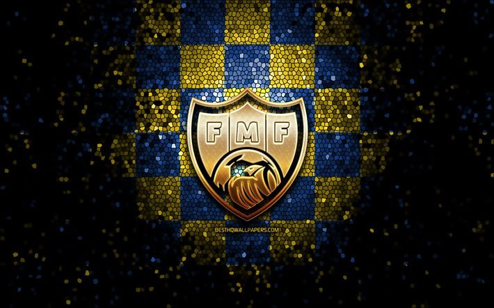 Moldaviskt fotbollslag, glitterlogotyp, UEFA, Europa, bl&#229; gul rutig bakgrund, mosaikkonst, fotboll, Moldaviens fotbollslandslag, MFF-logotyp, Moldavien