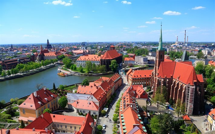 Cattedrale di Wroclaw, cattedrale cattolica romana, punto di riferimento, paesaggio urbano di Wroclaw, panorama, Wroclaw, Polonia