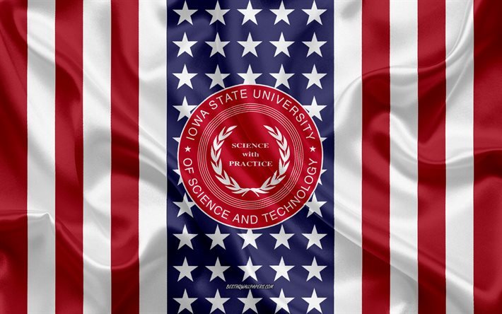 Embl&#232;me de l&#39;Universit&#233; de l&#39;Indiana, drapeau am&#233;ricain, logo de l&#39;Universit&#233; de l&#39;Indiana, Ames, Iowa, &#201;tats-Unis, Universit&#233; de l&#39;Indiana