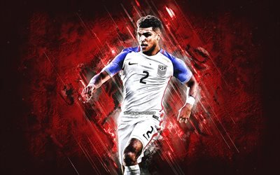 DeAndre Yedlin, United States national soccer team, american football player, portrait, red stone background, USA, football