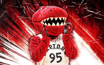 4k, The Raptor, arte grunge, mascotte, Toronto Raptors, NBA, raggi astratti rossi, USA, Mascotte Toronto Raptors, Raptor, mascotte NBA, mascotte ufficiale, Mascotte Raptor