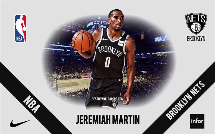 Jeremiah Martin, Brooklyn Nets, jogador americano de basquete, NBA, retrato, EUA, basquete, Barclays Center, logotipo do Brooklyn Nets