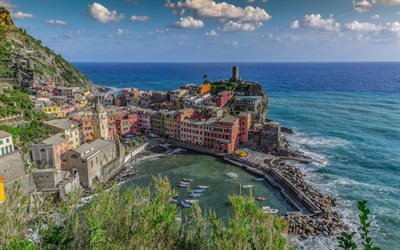 Vernazza, Liguria, V&#228;limeri, kaunis kaupunki, lomakeskus, Vernazza-panoraama, Italia, La Spezia
