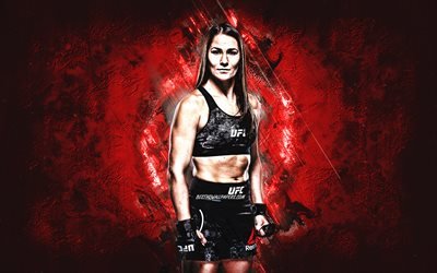 Jessica Eye, UFC, MMA, amerikansk fighter, portr&#228;tt, r&#246;d stenbakgrund, Ultimate Fighting Championship