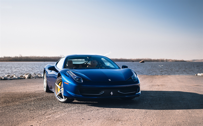 Ferrari 458 Italia, 2017, blue urheilu coupe, kilpa-auto, Italian urheiluautoja, Ferrari