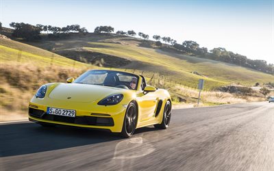 Porsche 718 Boxster, carretera, 2018 coches, amarillo 718 Boxster, supercars, Porsche