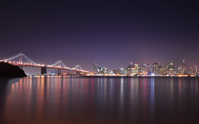 San Francisco, Kaliforniya, 4k, nightscapes, k&#246;pr&#252;, USA, Amerika