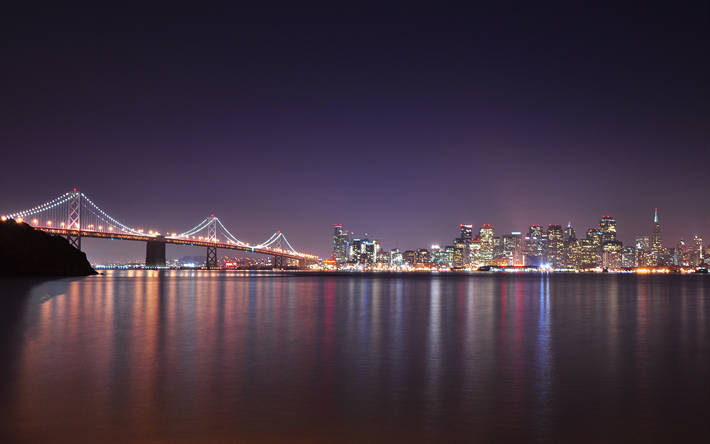 سان فرانسيسكو, كاليفورنيا, 4k, nightscapes, الجسر, الولايات المتحدة الأمريكية, أمريكا