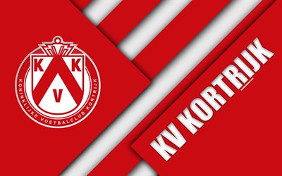 KV Kortrijk FC, 4k, Belgian football club, abstraktio, punainen, Kortrijk-logo, materiaali suunnittelu, Kortrijk, Belgia, jalkapallo, Jupiler Pro League