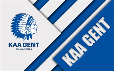 KAA Gent, 4k, Belga di calcio per club, blu, bianco astrazione, il logo, il design dei materiali, Gand, in Belgio, il calcio, la Jupiler Pro League
