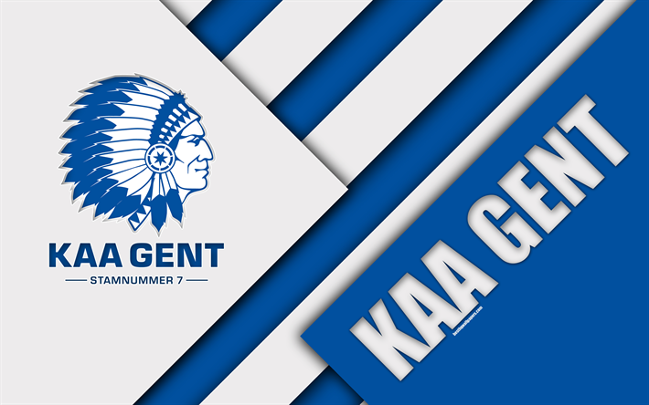 KAA Gent, 4k, Belgian football club, blue white abstraction, logo, material design, Ghent, Belgium, football, Jupiler Pro League