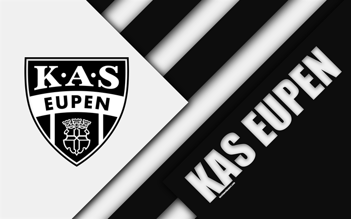 KAS Eupen, 4k, Belgian football club, black and white abstraction, logo, material design, Eipen, Belgium, football, Jupiler Pro League