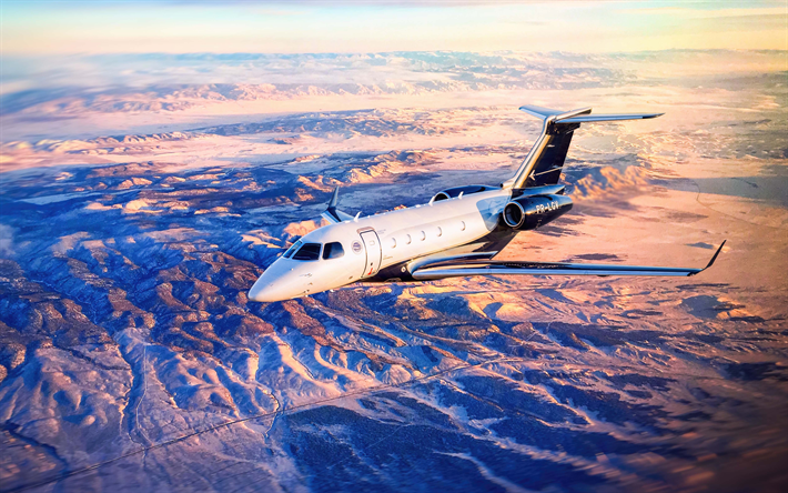 Embraer Legacy 450, 4k, private jet, passenger airplane, Embraer
