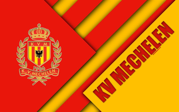 KV Mechelen FC, 4k, Belga de f&#250;tbol del club, rojo amarillo abstracci&#243;n, logotipo, dise&#241;o de materiales, Mechelen, B&#233;lgica, el f&#250;tbol, la Jupiler Pro League